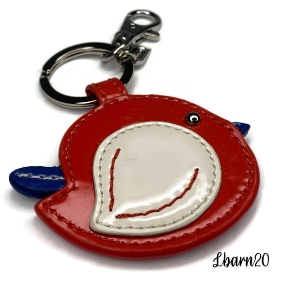 Coach Vintage Patent Red Leather Bird Keychain Fob Flappy Cardinal - Picture 2 of 4